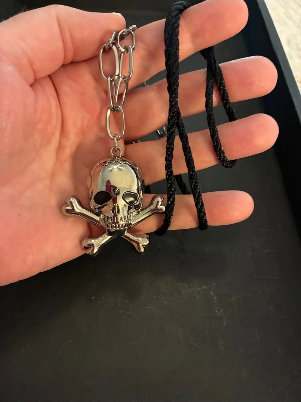 Woman’s Silver Skull & Crossbones Necklace Pendant - Gothic Accessory